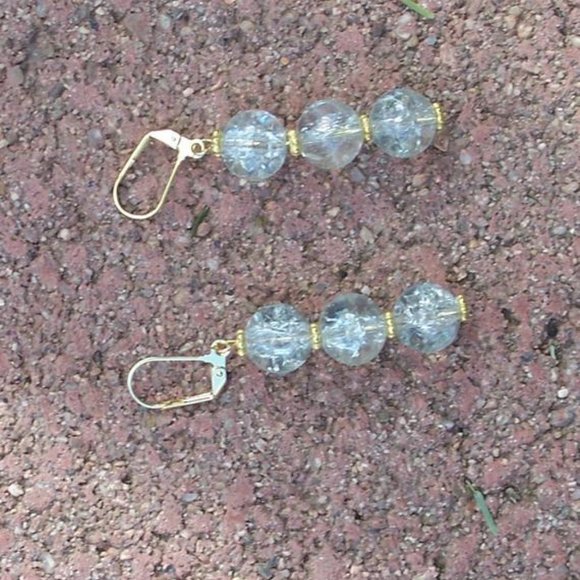 Handmade Iceflake Quartz Earrings On Gold Plated Brass Lever Hooks NWT - Picture 7 of 16